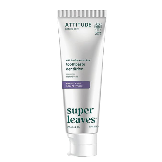 ATTITUDE Enamel Repair Toothpaste with Fluoride, Spearmint Flavor, Vegan & Cruelty-Free, Sugar-Free, Plant & Mineral-Based Ingredients, Clean Oral Care, 4.2 Oz