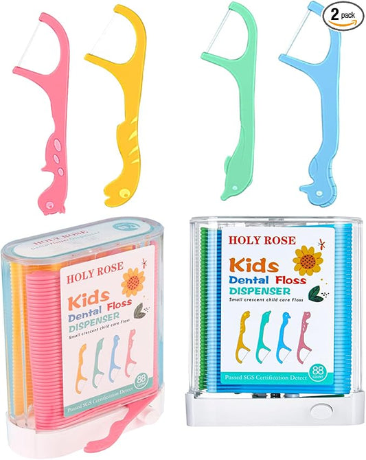 Kids Professional Dental Floss Picks Holy Rose Dental Flossers Dispenser 2Box Suitable for Teenagers,Children,Girls,Boys、Unflavored Floss Sticks,Neat,Hygienic