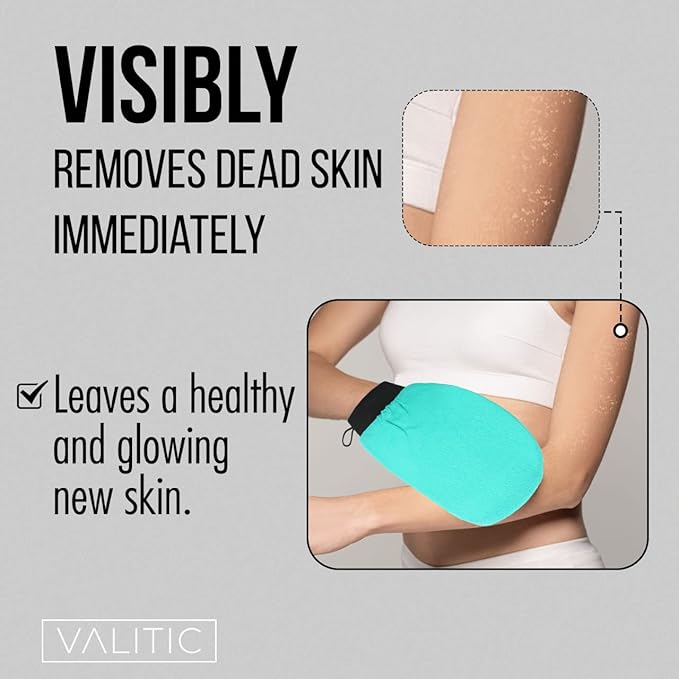 Valitic Exfoliating Glove Body Scrubber - Exfoliating Mitt Dead Skin Remover, Shower Face and Body Exfoliator - Korean Style Skin Scrubber Washcloth - Spray and Self Tan Remover, 1 Turquoise