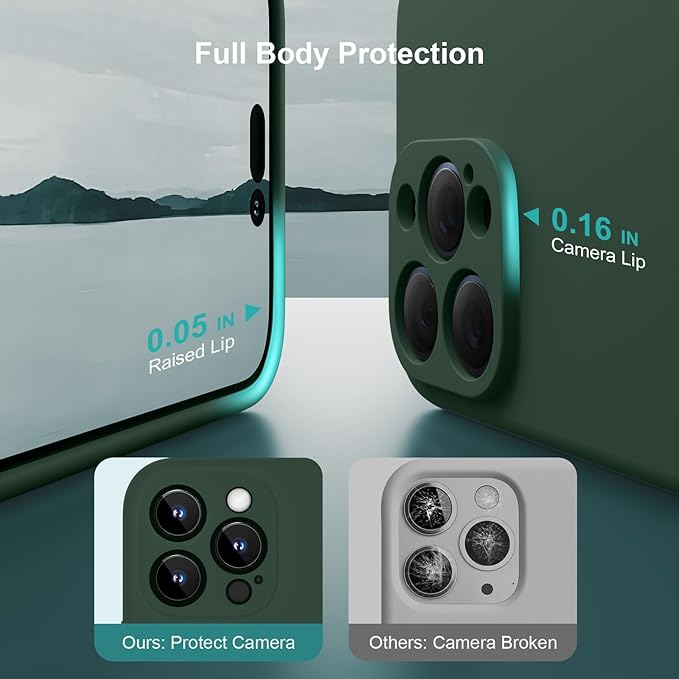 Magnetic for iPhone 15 Pro Case, Compatible with MagSafe, with 9H Nano Screen Protectors, Full Camera Protection, Silicone Shockproof Microfiber Lining Phone Case 6.1", Alpine Green