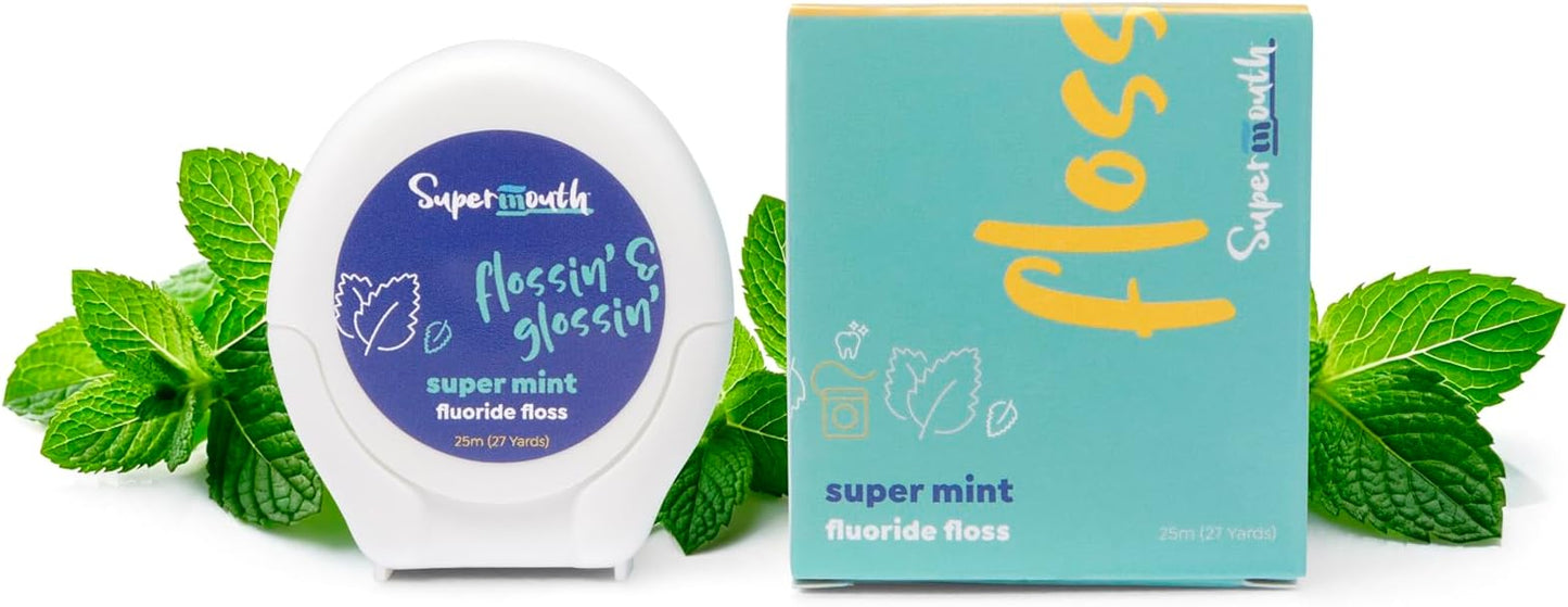 SuperMouth® Fluoride Floss – Patented Expanding Floss Removes 40% More Plaque, Nano-Hydroxyapatite, Vitamins D3 & K2, Xylitol, No Forever Chemicals, Strengthens Enamel & Gums – 4 Flavor Options