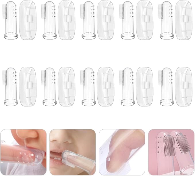 Finger Toothbrush 10Pcs Set, Soft Silicone Teething Brush with Case, Oral Massager for Newborns and Babies’ Teeth Cleaning