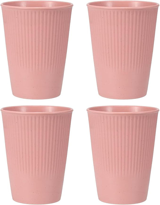 uxcell 4 Pcs Simple Toothbrush Cup, 3.3 x 3.3 x 4.2 Dishwasher Safe Bathroom Tumbler Reusable Plastic Cup Set for Storing Toothpaste Combs, Light Pink