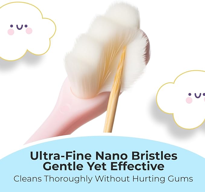 Toddler toothbrush age 2-4, Nano Toothbrush Kids Soft Nanobrush - 20,000 Bristles, Nano Brush for Gentle Care, Baby & Toddler Ages 4-12, 3 Pack Colors (Yellow, Orange, Pink), Perfect for Small Hands
