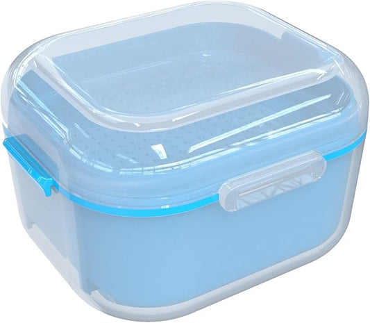 ARGOMAX Denture Case, Denture Cup for Soaking Dentures(Not Leak-Proof), Thorough Cleaning of Dentures, Retainer, Mouthguards, Clear Braces (Light Blue).