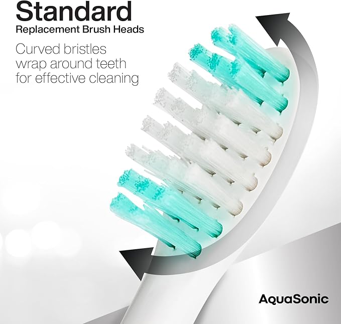 AquaSonic Standard Replacement Brush Heads | ADA Accepted | for Normal & Sensitive Teeth | Compatible with Many AquaSonic Toothbrush Handles (8 Pack White)