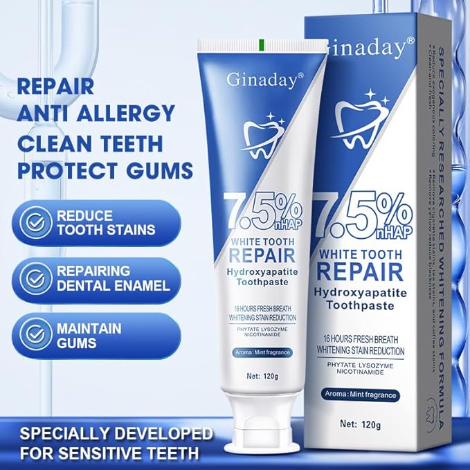 7.5% Nano Hydroxyapatite Toothpaste for Enamel Protection and Tooth Strengthening, Fresh Mint Flavor.