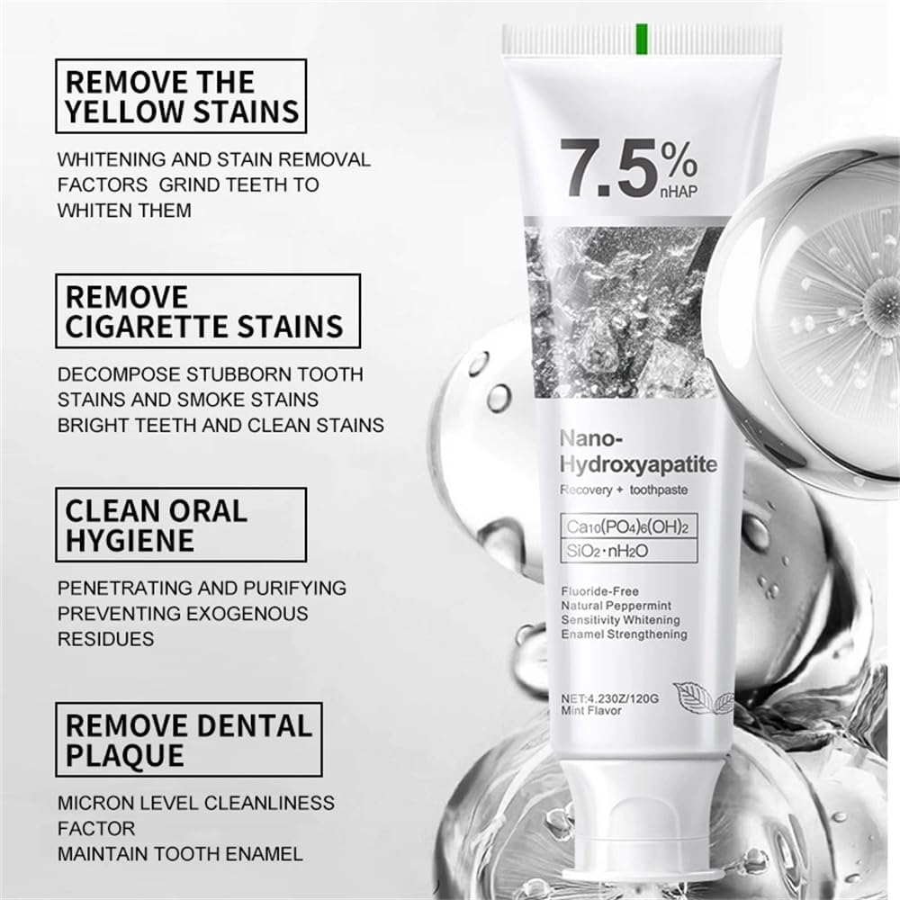 Hydroxyapatite Toothpaste for Advanced Enamel Protection, Fluoride-Free Nano Hydroxyapatite Toothpaste, Gentle and Effective Formula, Fresh Breath, Suitable for Sensitive Teeth 2 Pack