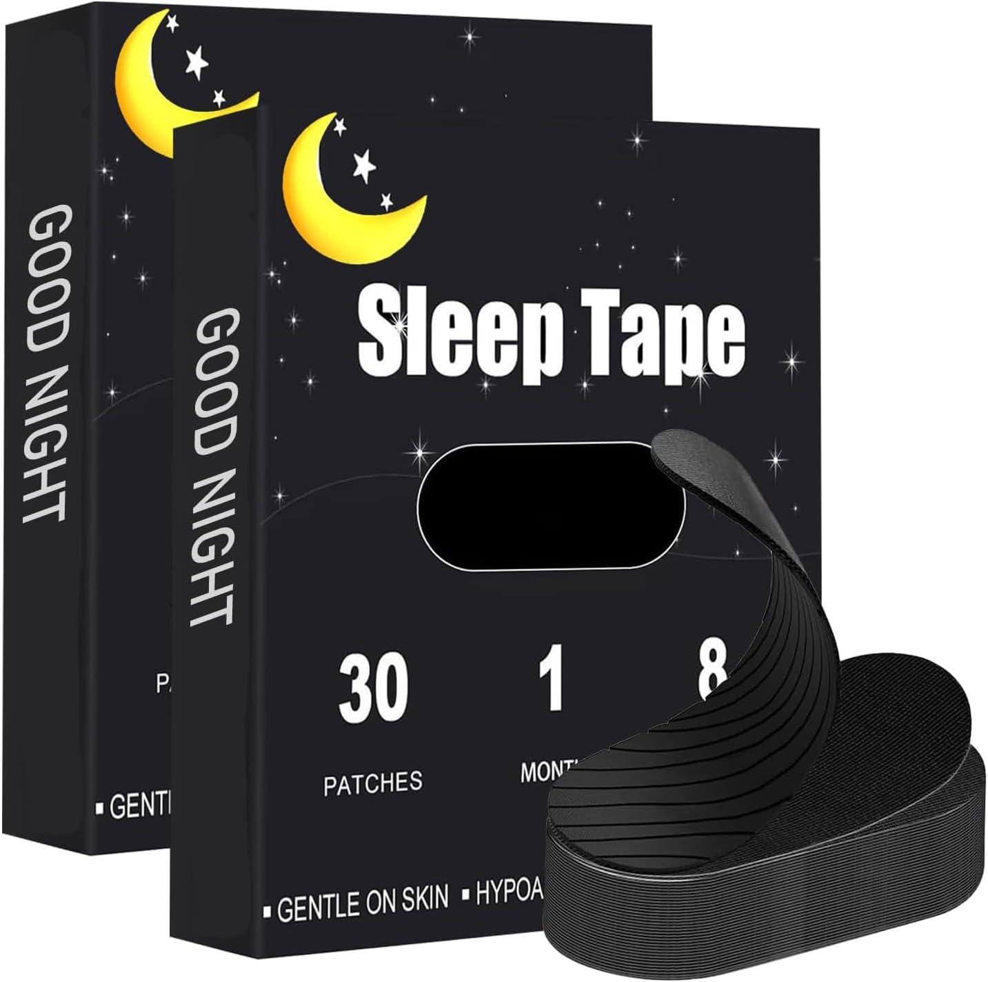 Mouth Tape for Sleeping Women 60 Pcs Gentle Tape, Hypoallergenic（Black）
