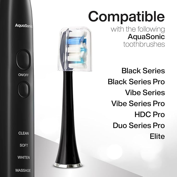AquaSonic Genuine Proflex Replacement Brush Heads | ADA Accepted | for Whiter Teeth & Gum Care | Compatible with Many AquaSonic Toothbrush Handles (3 Pack Black)