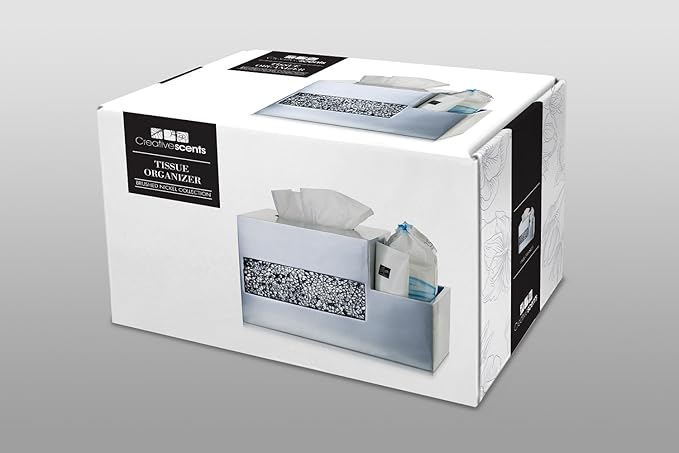 Crackled Glass Silver Tissue Box Cover Square and Nightstand Organizer for Men & Women - Multi-Function Mosaic Glass Tissue Box Holder with Makeup, Phone, Remote Control Holder Organizer for Table