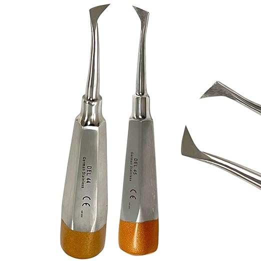 Root and Tooth Extraction Dental Cryer Elevator Pick, Sharp Angled Tip, Color-Coded Handle Ends | Autoclave-Safe German Stainless Steel Dental Instruments (2, #44+#45 Cryer - Set)