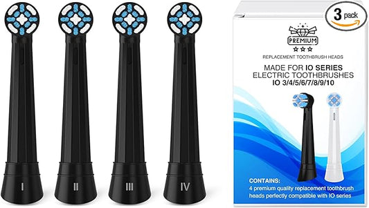 [Upgraded 2025] AmuLumon 4-Pack Ultra-Soft Toothbrush Heads for Oral-B iO Series (iO3/iO4/iO5/iO6/iO7/iO8/iO9/iO10) – Gentle Gum Care, Hygienic Travel-Ready Replacement Brush Heads (Black, 4PACK)