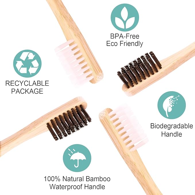 Bamboo Toothbrushes Hard Bristles for Adults 20 Pack, Wooden Toothbrush Family Set Natural Organic Tooth Brush (Black White 20p)
