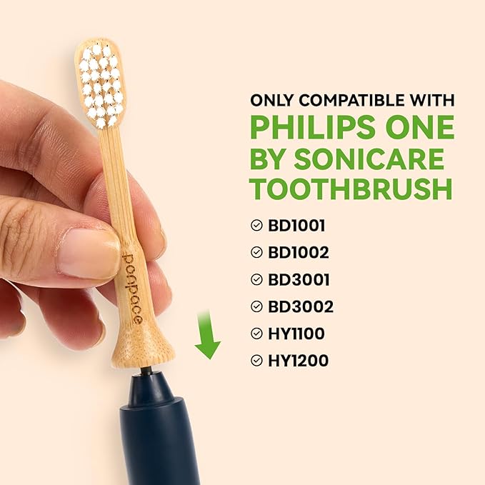Bamboo Toothbrush Heads Compatible with Philips One by Sonicare, Extra Soft Castor-Oil Bristles for Sensitive Teeth, Eco-Friendly & Gentle Cleaning