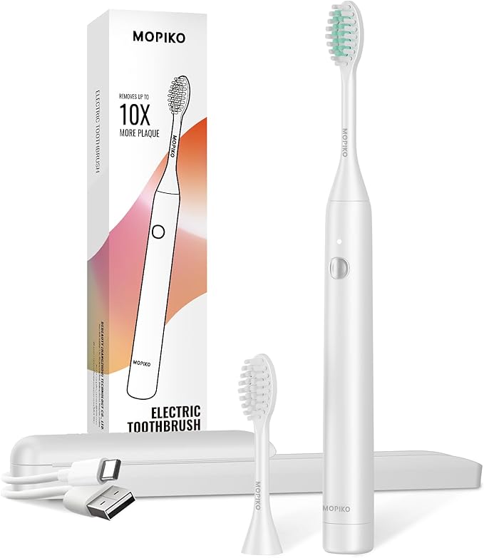 Sonic Electric Toothbrush for Adults - Type C Rechargeable Portable 3 Modes White Sonic Electric Toothbrush with Travel Kit