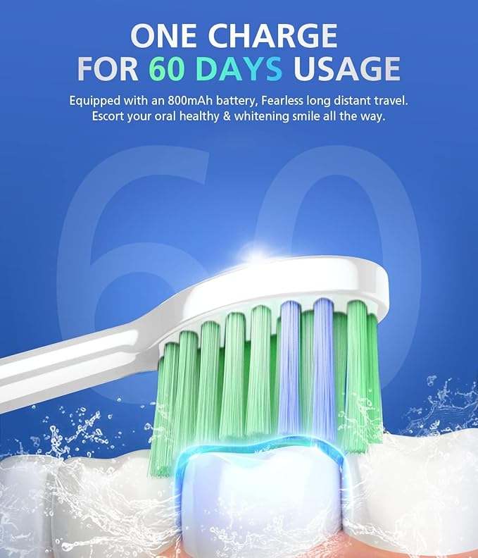 BAOVERI Electric Toothbrush for Adults & Kids,Rechargeable Ultrasonic Electric Toothbrush with 6 Dupont Brush Heads, IPX7 Waterproof, 5 Modes, 2 Minutes Smart Timer, 4 Hours Fast Charge for 60 Days