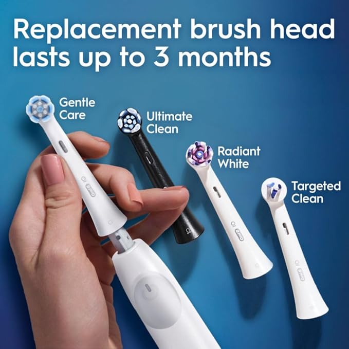 Oral-B iO Simple Clean Rechargeable Electric Powered Toothbrush, Pure White with 1 Gentle Care Brush Head and 1 White Travel Case - Automatic Pressure Sensor to Protect Gums - 3 Modes -2 Min Timer