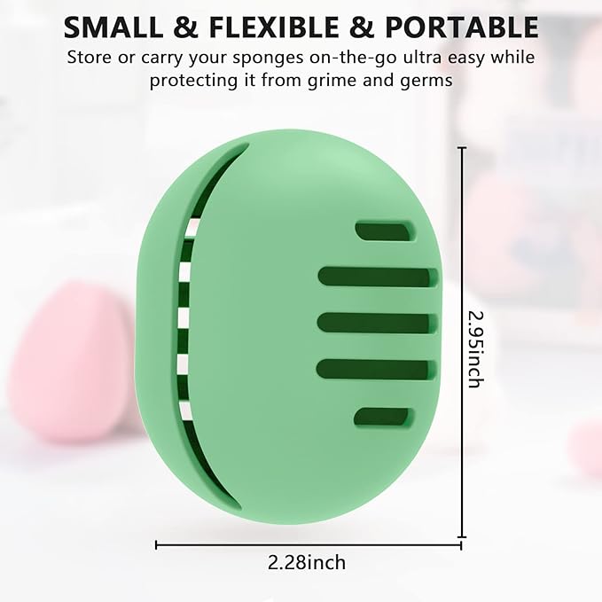 Makeup Sponge Holder, Dual-Vented Silicone Beauty Blender Holder for Travel, Shatterproof Make Up Sponge Travel Case for All Sponges Sanitary Carry, Mint Green