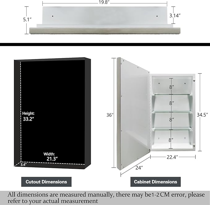 24"x36" Retro Beaded Medicine Cabinet with Beveled Mirror - Wooden Frame, Recessed & Surface Mount Bathroom Storage Cabinet