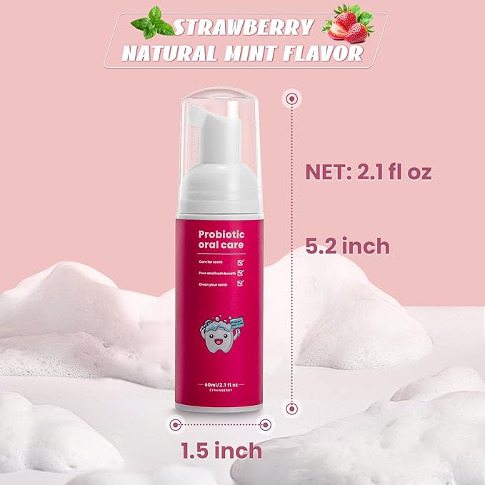 Fluoride Free Foam Kids Toothpaste - Natural Teeth Clean and Whitening Toothpaste with Mint Flavor, Mint Flavor for U Shaped Toothbrush Travel Size (3Strawberry)