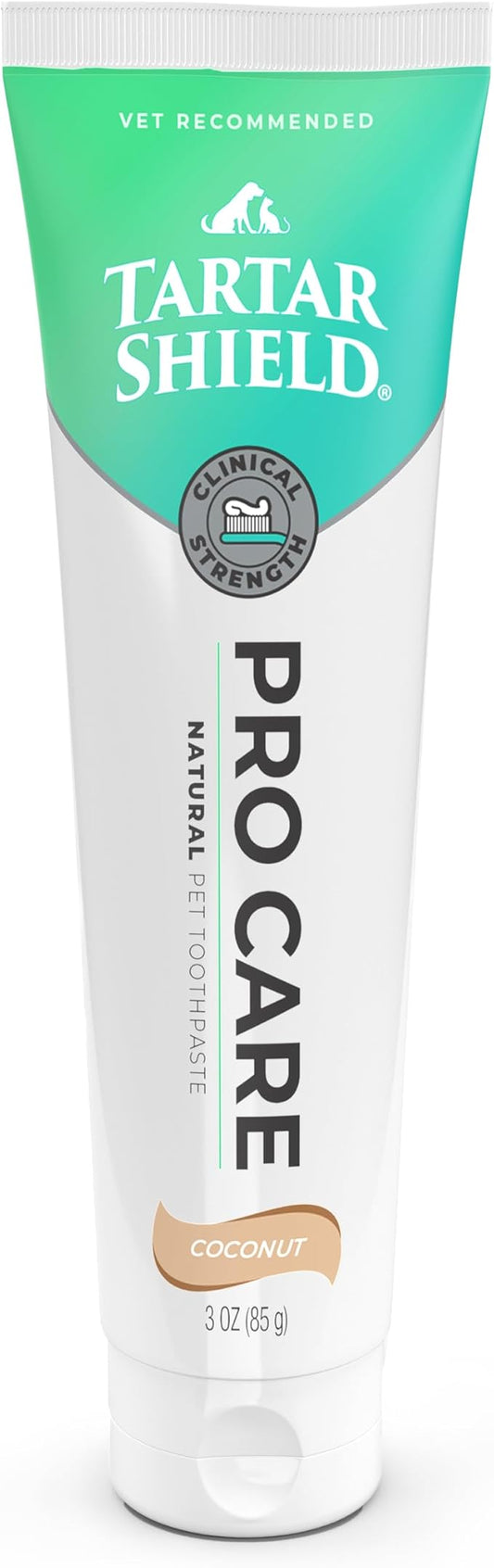 Tartar Shield Pro Care – Natural Pet Toothpaste – VOHC Approved – Protects Against Plaque & Tartar – Freshens Breath & Gently Removes Stains – for Dogs & Cats – Coconut Flavor, 3 Oz.