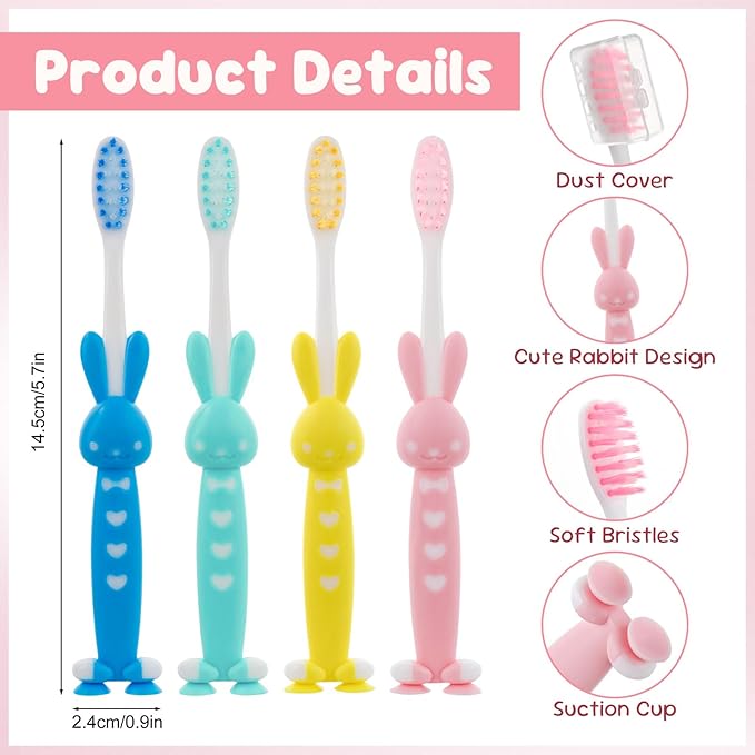 Kids for Toothbrushes In Bulk, Individually Wrapped Toothbrush Cute Manual Soft Bristles Children Disposable Toothbrush With Cover Suction Cup Toddler Toiletries Set for Home/School/Travel (100 Pack)