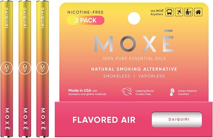 MOXE Natural Daiquiri Air Inhaler | Non Electric Long-Lasting Flavored Air Refreshing Support | Oral Fixation Passionfruit, Orange, Vanilla & Menthol Essential Oils, Craving Relief - 3 Pack