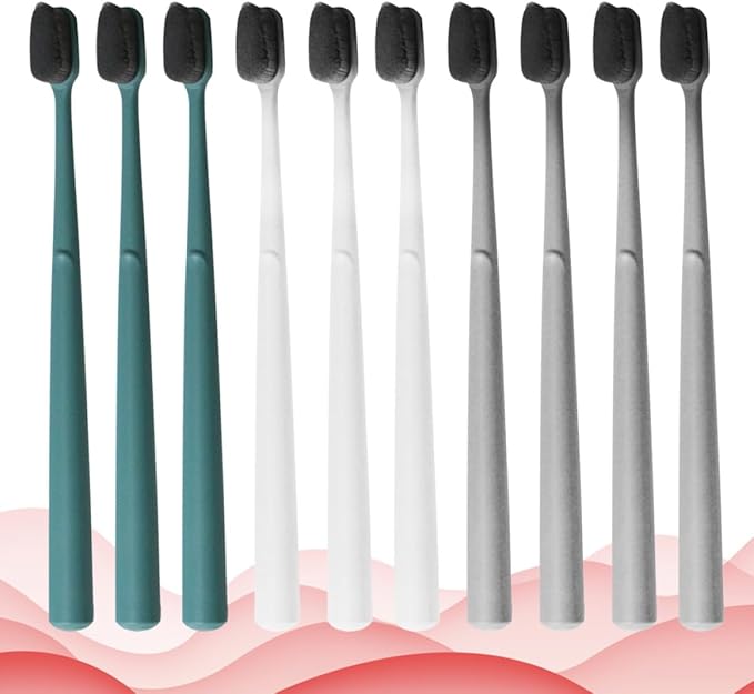 Wakauto 10pcs Adult Soft Bristle Toothbrushes Portable Single Tube Pack Ergonomic Design Manual Teeth Cleaning Tools for Travel and Daily Use Random Color