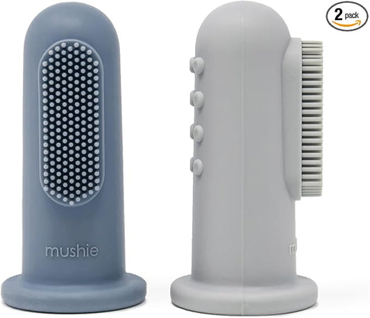 mushie Baby Finger Toothbrush (Tradewinds/Stone) 2-Pack