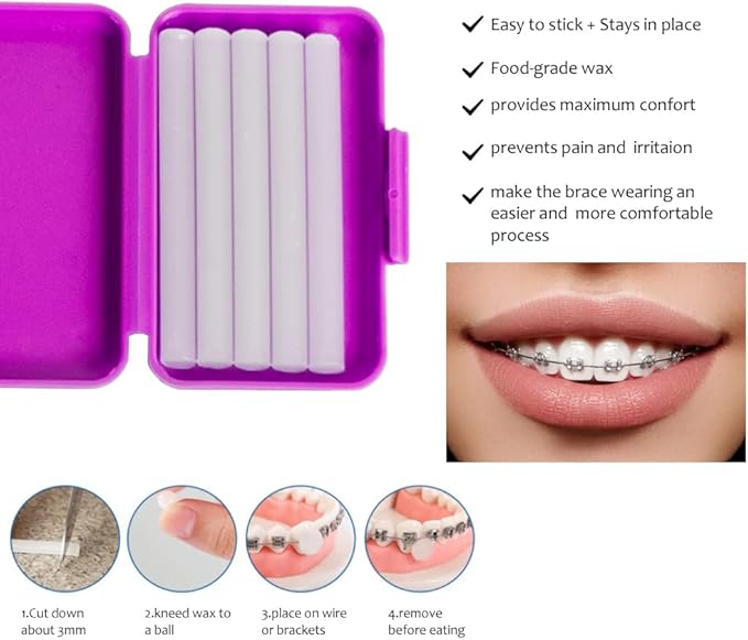 Wenge Portable Orthodontic Oral Care Kit - 2Pack - Travel Kit for Patients, Interdental Brushing Wax Floss Toothbrush Cleaning(Purple & Blue)