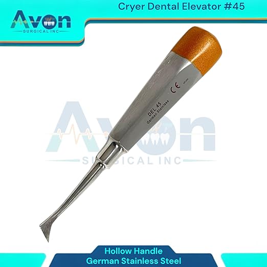 Root and Tooth Extraction Dental Cryer Elevator Pick, Sharp Angled Tip, Color-Coded Handle Ends | Autoclave-Safe German Stainless Steel Dental Instruments (1, #45 Cryer - Gold End)
