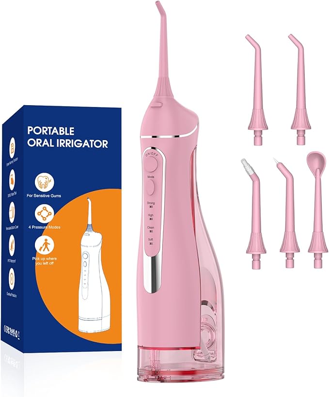Water flossers for Teeth Pick, Portable Oral Irrigator Dental with 4 Modes 5 Jet Tips, IPX7 Rechargeable Water Tooth Flosser for Braces Sensitive Gum Care，300ml Tank for Home Travel Use