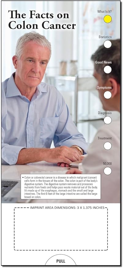 ZOCO - The Facts on Colon Cancer Slide Chart - Custom Promotional Item (Pack of 250) - Prevention, Diagnosis, Treatment Guide, Brochure - Doctor’s Office, Health Clinics, Handout - 3.75 x 8.5 in.