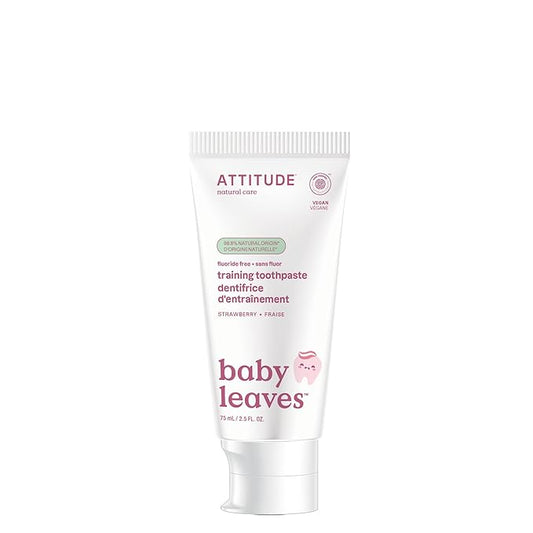 ATTITUDE Baby and Child Fluoride-Free Training Toothpaste, EWG Verified, Naturally Derived Ingredients, Vegan, Strawberry, 2.6 Oz