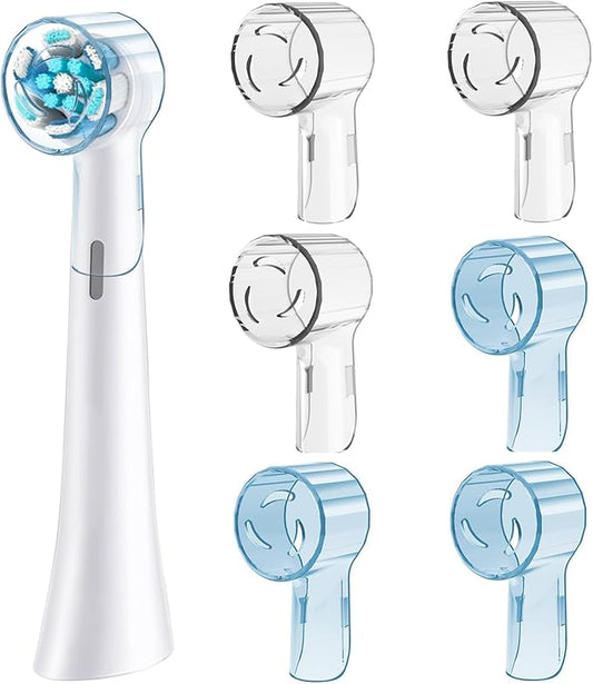 6 Pack Toothbrush Covers for Oral B iO Replacement Heads, Toothbrush Cover Caps for Oral B Pro1000 Electric Toothbrush Head，iO Toothbrush Head Cover for Travel & Home (Blue+Transparent)