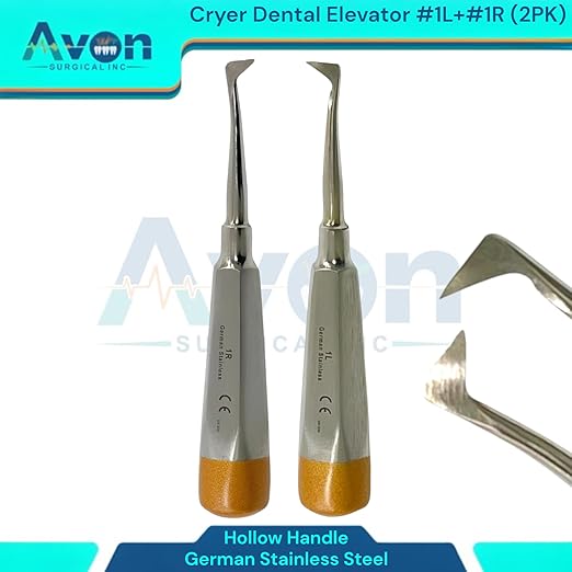 Root and Tooth Extraction Dental Cryer Elevator Pick, Sharp Angled Tip, Color-Coded Handle Ends | Autoclave-Safe German Stainless Steel Dental Instruments (2, #1L+#1R Cryer - Set)