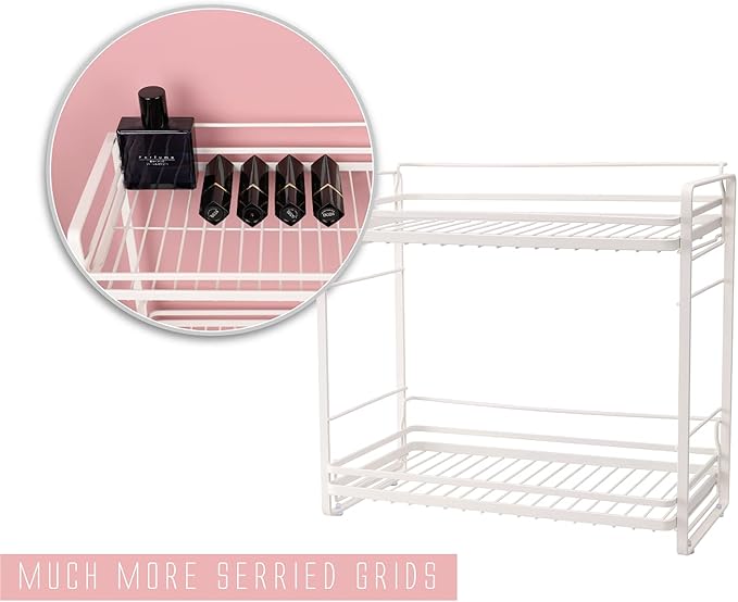 zccz 2-Tier Bathroom and Kitchen Organizer - Skincare Storage - Easy Assembly Countertop Rack - White Cream Color Multi-Purpose Holder for Bathroom or Kitchen Essentials - Compact and Durable Design