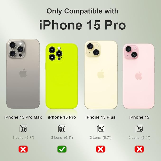 Magnetic for iPhone 15 Pro Case, Compatible with MagSafe, with 9H Nano Screen Protectors, Full Camera Protection, Silicone Shockproof Microfiber Lining Phone Case 6.1", Fluorescent Green