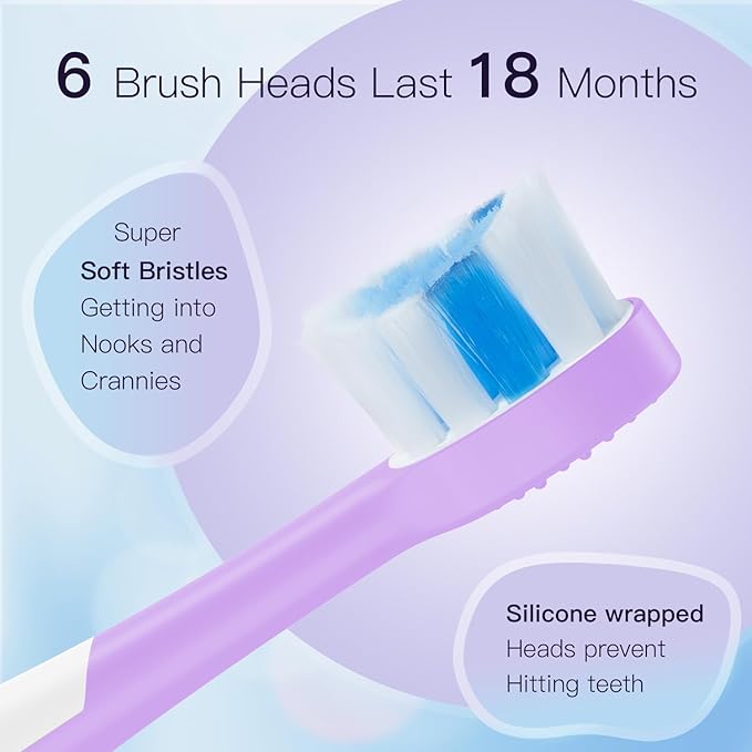 Kids Electric Toothbrushes 2 Pack Smart Sonic Toothbrush for Boys and Girls 3 4 5 6 7 8 9 10 11 12 (Purple+Green, 2 Pack)