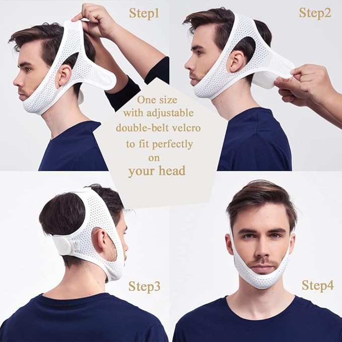 Anti Snoring , Cpap Users, Comfortable Mesh White Cpap Chin Straps for Men Women, Effective Adjustable Anti Snore Chin Straps to Keep Mouth Closed While Sleeping