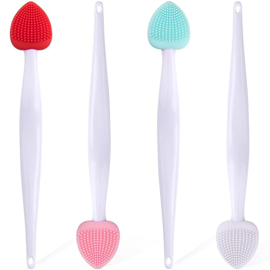 4pcs Silicone Lip Scrub Brush, Double-Sided Lip Exfoliator Brush for Dark Lips, Heart Shape Lip Scrubber Tool for Removing Dead Skin- Pink & Green & Red & White
