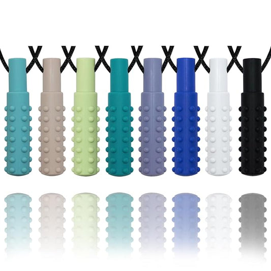 Chew Necklaces for Sensory Kids Boys, 8 Pack Chewy Necklace Sensory Toys for Kids with Autism, ADHD, SPD, Biting, Silicone Autism Sensory Products Chew Toys for Adults Reduce Chewing Biting Fidgeting