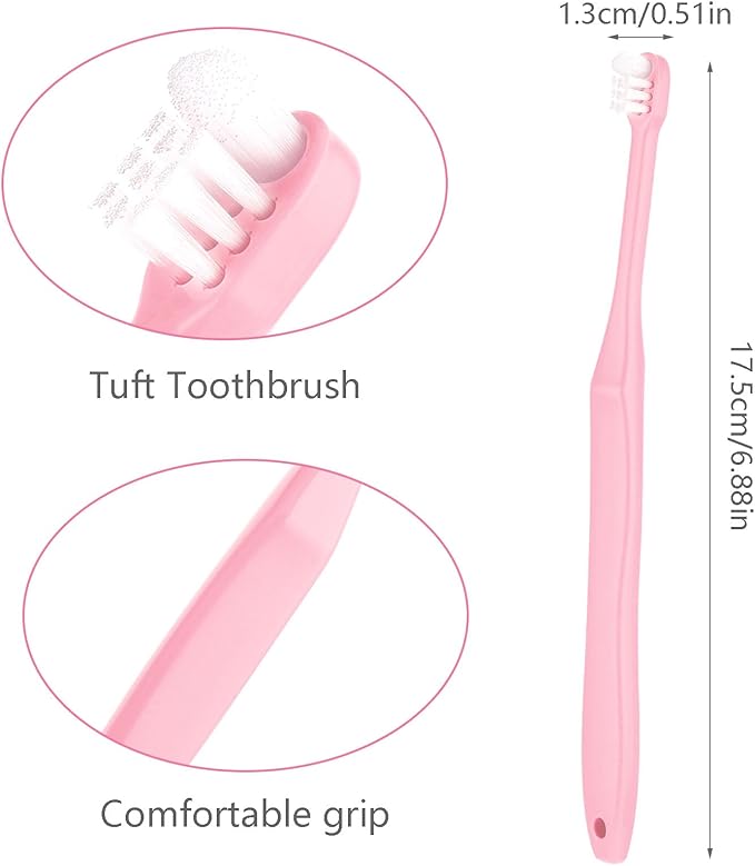 WLLHYF End Tuft Toothbrush, 4PCS Nylon Soft Bristle Tiny Small Tooth Brush, Hard to Reach Areas Dental Detail Cleaning for Adults-Around Crowns Bridges Implants