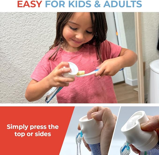 SqueezMe EasyPump Toothpaste Dispenser Cap - Self Closing Silicone Toothpaste Cap for Kids & Adults - No-Mess, Standing Design - Universal Fit for Tubes Up to 230g - Push-On, No-Twist Easy Install