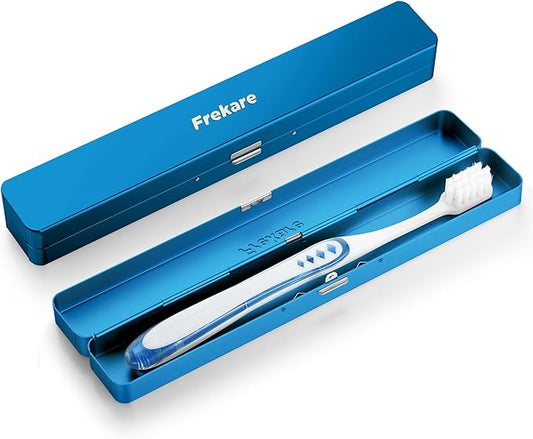 Toothbrush Travel Case Aluminum, Manual Tooth Brush Holder for Traveling, Portable Toothbrush Container for Bathroom, Camping, Business Trip, School (Blue)