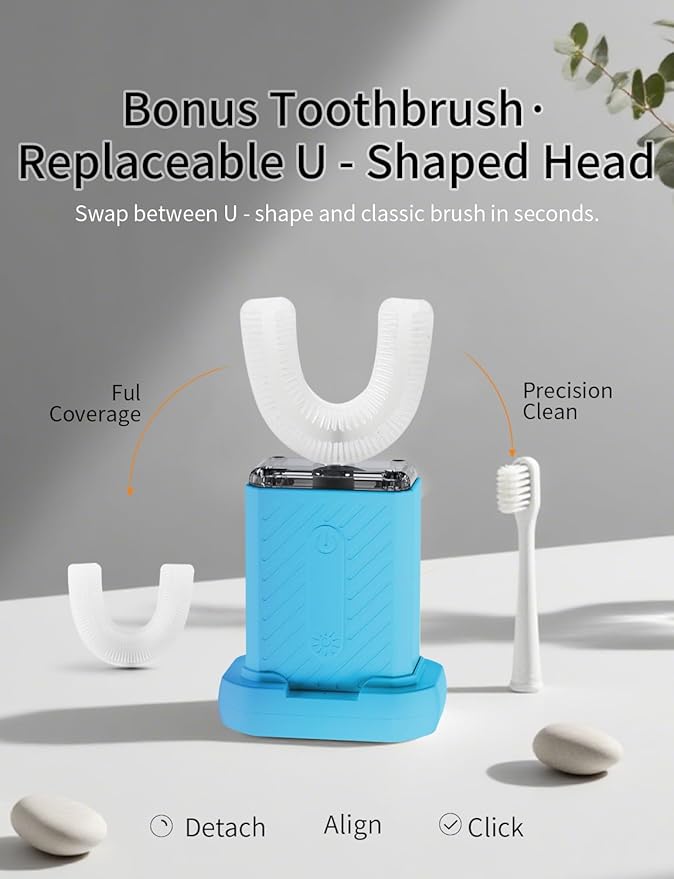 U-Shaped Electric Toothbrush with 4 Cleaning Modes, U Toothbrush Adult with Magnetic Contact Charging, U Toothbrush for Busy Professionals & Travelers