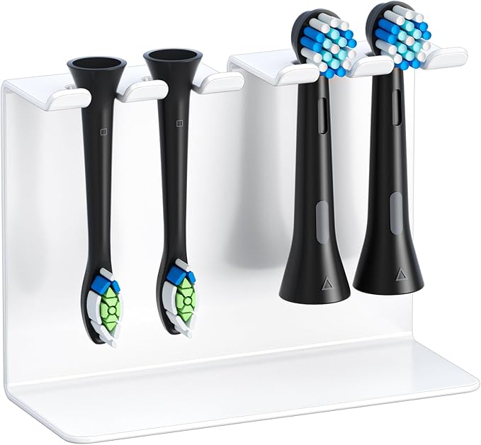 Electric Toothbrush Head Holder, Oukimly Toothbrush Holder Wall Mounted or Desktop, Metal Tooth Brush Holder, Shower Brush Head Holder, Electric Toothbrush Holder for Bathroom (White, Large)
