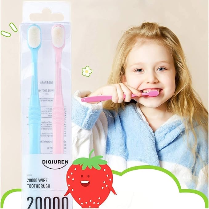 DI QIU REN Extra Soft Toothbrush for Sensitive Gums, Manual Toothbrush with 8 Tubes of 10000 Soft Floss Bristle for Gum Care, Protect Fragile Gums Good Cleaning Effect (2 Blue & 2 Pink)