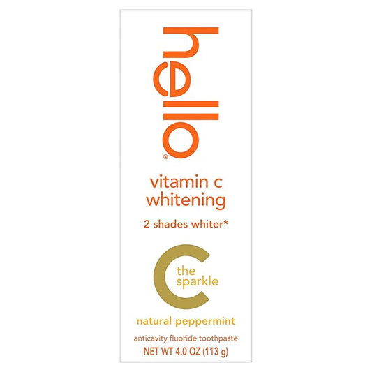 hello Vitamin C Whitening Toothpaste with Fluoride, Whitening SLS Free Toothpaste, Up to 2 Shades Whiter Teeth, No Peroxide, Safe for Everyday Use, Natural Peppermint, 4.0 Oz